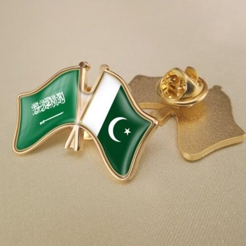 Saudi Arabia and Pakistan Crossed Double Friendship Flags Lapel Pins Brooch Badges
