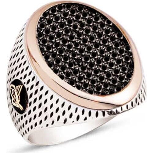 Silver Zircon Stone Ottoman Tuğralı Male Ring