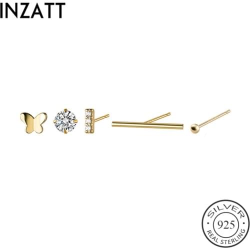 INZATT Real 925 Sterling Silver Zircon Bead Stick Stud Earrings For Fashion Women Punk Fine Jewelry Minimalist Accessories 1 set