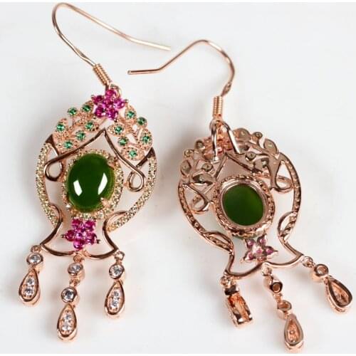 Genuine Natural and nephrite jade pendant earrings jewelry earrings egg noodles Inlaid Jade earrings earrings female models