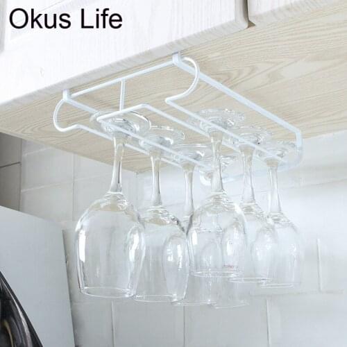 Cupboard Hanging Organizer Shelves Kitchen Under Cabinet Glass Holder Kitchen Wine Glass Draining White Metal Shelf Hook