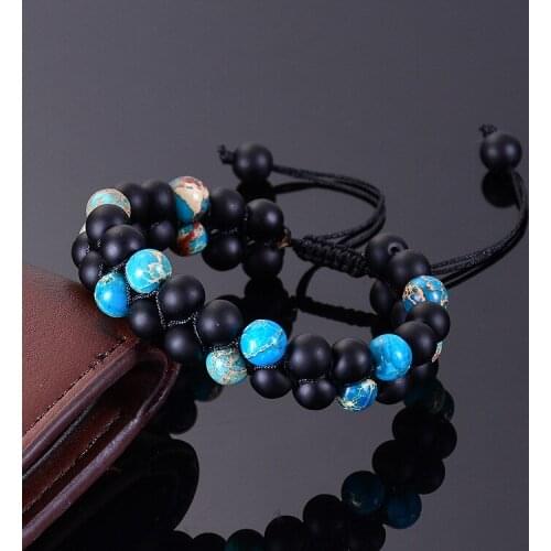 Tiger Eye Stone Matte Onxy Two Kinds Natural Stone Mixed Beads Double Row Unisex Charms Bracelet Daily Jewelry