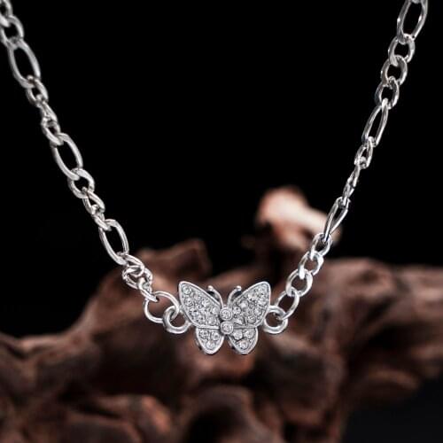 Vintage Butterfly Pendant Necklace Jewelry Female Rhinestone Shining Statement Crystal Charm Choker Necklace Womens Neck Chain