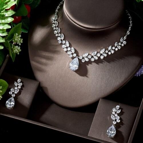 HIBRIDE Vintage Cubic Zirconia Luxury Necklace Earring Set for Women Dinner Party Anniversary Party Birthday Gift Jewelry N-1264