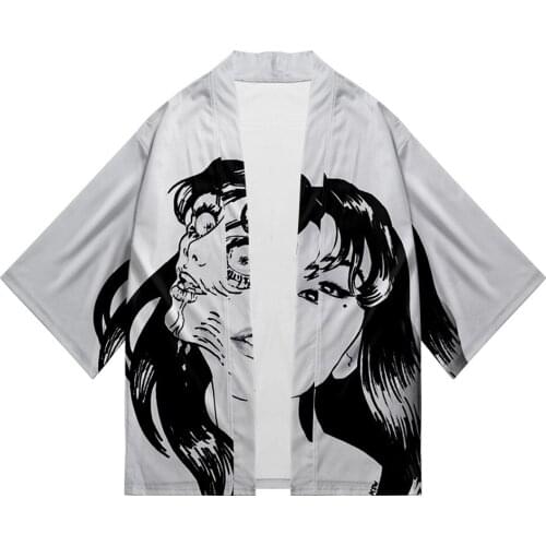 Junji Ito 3D Anime Japanese Kimono Haori Yukata Cosplay Women / Men Summer Casual Short Sleeve Streetwear Clothes Kpop 2020 Half