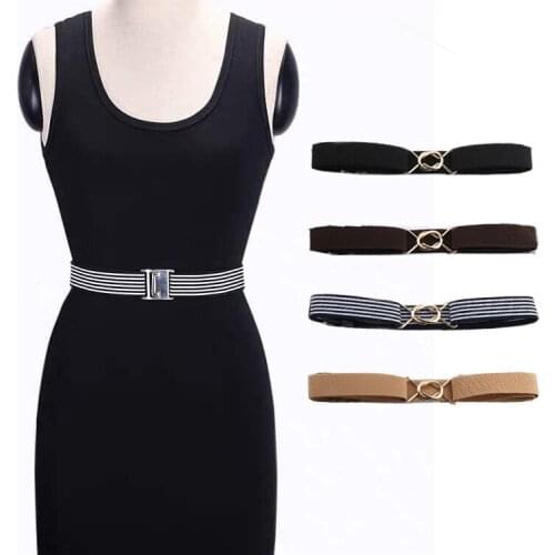 Metal Buckle Stretchy Waist Belt for women ремень Striped Elastic Waistband ремень женский Elegant Women Girdle Accessories 1pc