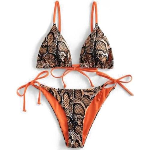 Women 2 Pcs Animal Printed Bikinis Push up Padded Tie up Triangle Bra Thong Sexy Beachwear Swimsuits Bikini Mujer