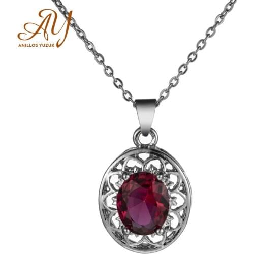 Anillos Yuzuk Created Ruby Oval Pendant Necklace 925 Sterling Silver Gemstone Choker Statement Necklace Women With Chain
