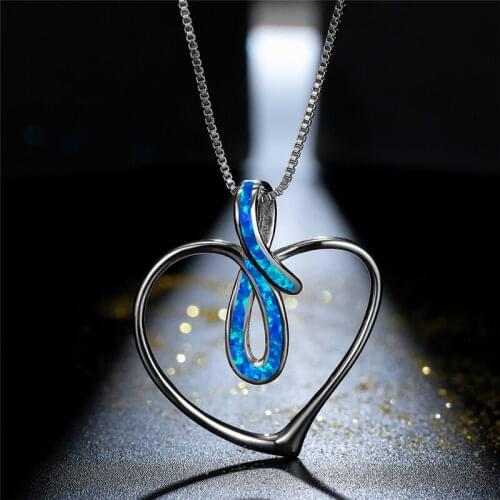 Boho Female Love Heart Pendant Necklace Rose Gold Silver Color Chain Necklace Charm White Blue Opal Infinity Necklaces For Women