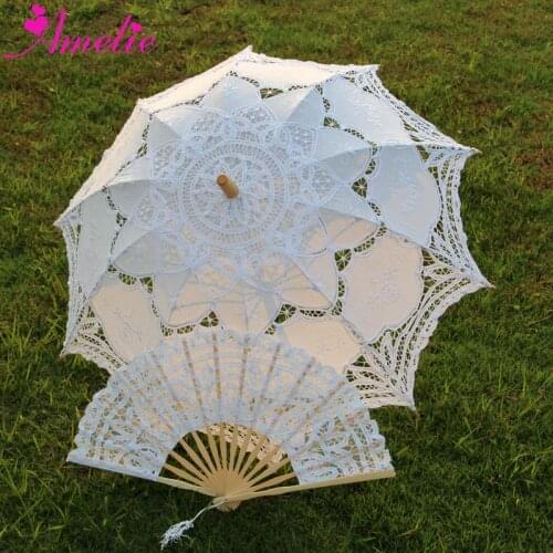 Adult size Vintage Battenburg Lace Parasol and Fan Sun Umbrella Set Bride Forest Party Shower Photo Prop Decoration Umbrella Fan