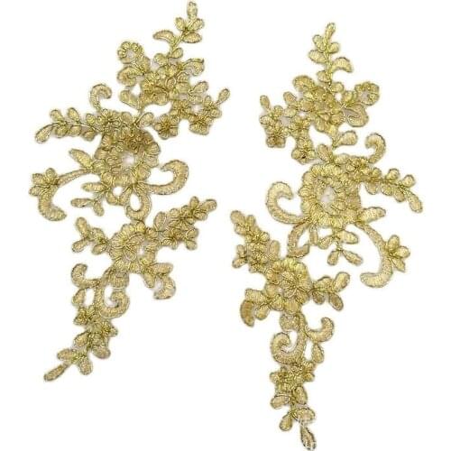 1Yard Gold Lace Fabric Sticker Trim Patches Lace Applique Patch Collar Wedding Dress Sewing Accessories parches para ropa F27