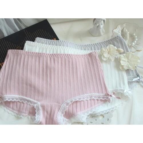 100% Real Photos 2018 New Arrival Stretchy Solid Rib Cotton Lace Cute Thong Briefs Panties Underwear Lingerie WP428