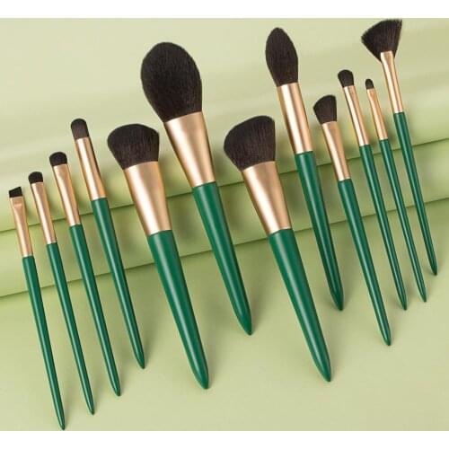 12PCS Makeup Brushes Set Powder Blusher Foundation Make Up Blending Eye Shadow Brush Green Beauty Tools Cosmetic Kit