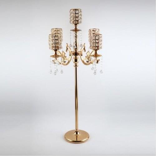 2019 luxury modern 5 arms crystal candlestick tall candle holders Wedding large Candelabra Table Centerpieces Event Road Lead