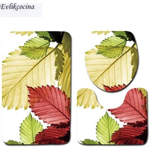 Free Shipping 3pcs Colored Leaf Banyo Bathroom Carpet Toilet U Type Bath Mats Set Non Slip Pad Tapis Salle De Bain Alfombra Bano