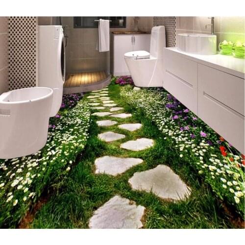 3d flooring Flowers path Bathroom Bedroom 3D Floor bathroom waterproof wallpaper 3d floor painting wallpaper