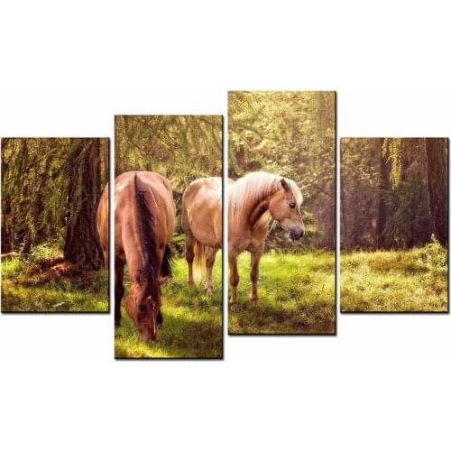 Framed 4 Panels/Set Forest horse HD Canvas Print Painting Artwork Gift Wall Art Picture.decorative painting/12Y-122