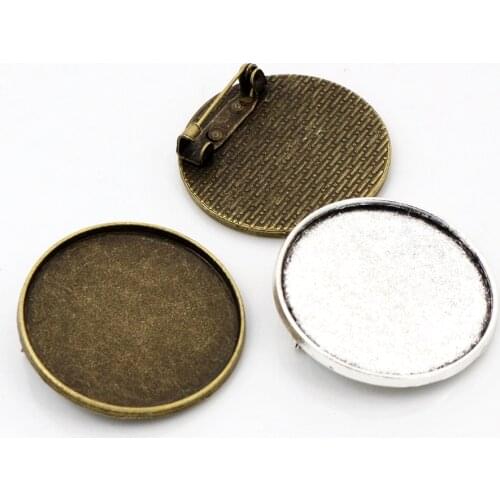 5pcs 30mm Inner Size Antique Silver Plated and Bronze Brooch Cabochon Base Setting