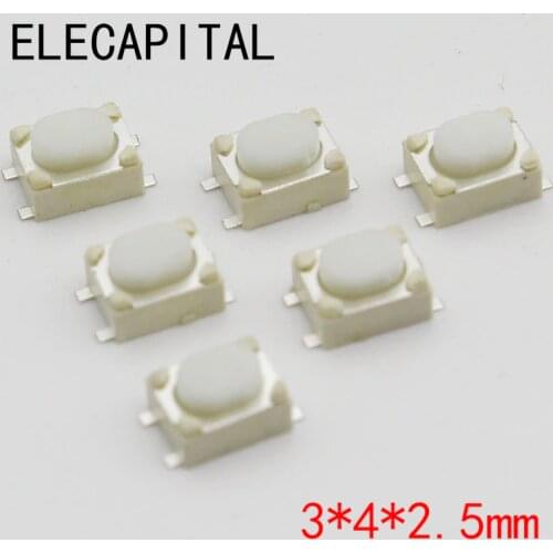 50pcs/lot SMT 3x4x2.5MM 4PIN Tactile Tact Push Button Micro Switch G75 Self-reset Car Remote Control Switch Free Shipping