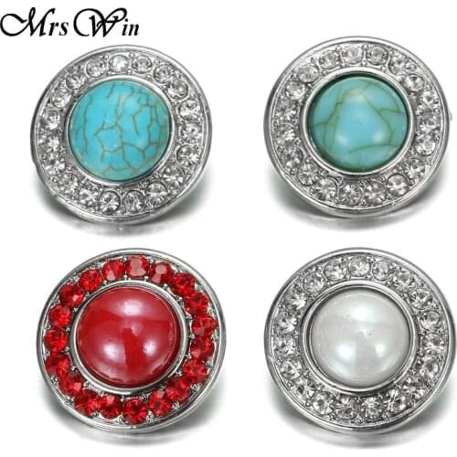 6pcs/lot Mrs Win Snap Jewelry Vintage Crystal Round 18mm Snap Metal Buttons fit snap Bracelet for women