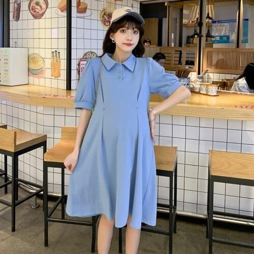 96822# Maternity Clothes Summer Short Sleeves Easy Matching Loose Stylish A Line Dress Pregnant Women Mom Dress