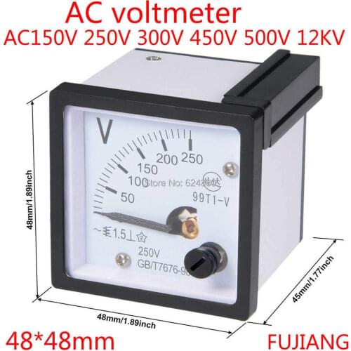 99T1 AC 0-250V 300V 450V 500VFine Tuning Dial Panel Analog Voltage Meter Voltmeter White Black 48*48mm