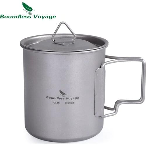 Boundless Voyage Titanium Cup with Lid and Prevent Slip Folding Handle Outdoor Camping Water Mug Tableware Only 96g 14.3oz/420ml