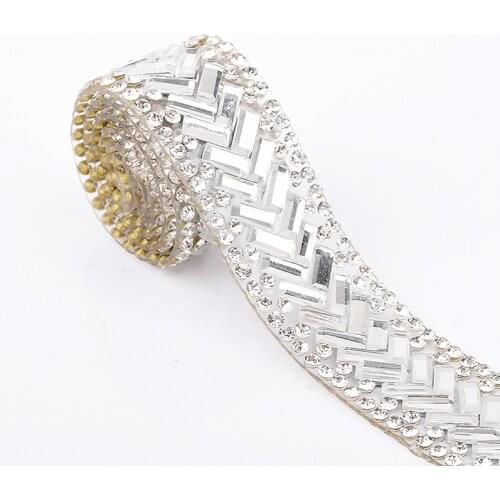 Glitter White Clear Rhinestones Ribbon Hot Fix Crystal Strass Trim Rhinestone Motifs Ribbon Hot Fix Rhinestone Applique