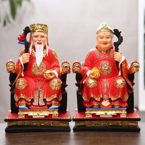 Large A pair Asia Temple Worship HOME efficacious bring wealth luck " TUDI GONG PU FU DE ZHENGSHEN God " buddha gilding statue
