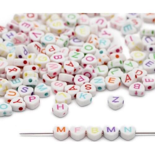 White Mixed Letter Acrylic Beads Heart Shape Alphabet Spacer Beads For Jewelry Making DIY Bracelets Necklace Accessories 4x7MM