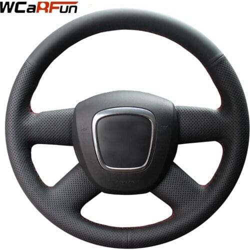 Black Artificial Leather Car Steering Wheel Cover for Audi Old A4 A6 B7 B8 C6 2004 2005 2006 2007-2011 Q5 2008-2012 Q7 2005-2011