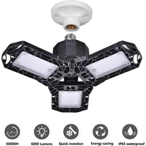 30/60w LED Garage Lights Deformable Lamp Waterproof Three Blade Foldable Lamp For Gymnasiums Workshop Warehouses Light AC85-265v