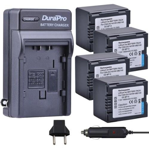 4pc CGA-DU14 VW-VBD140 DZ-BP14 CGA DU14 Li-ion Battery +Car Charger For Panasonic DU06 DU07 NV-GS10 VDR-M70/M50 NV-GS10 CGA-DU12
