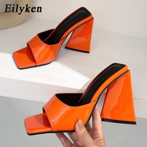 Eilyken Womens Shallow Square Toe Slippers Summer New Strange Thick-Soled High Heels Mules Slides Party Nightclub Sandals Shoes