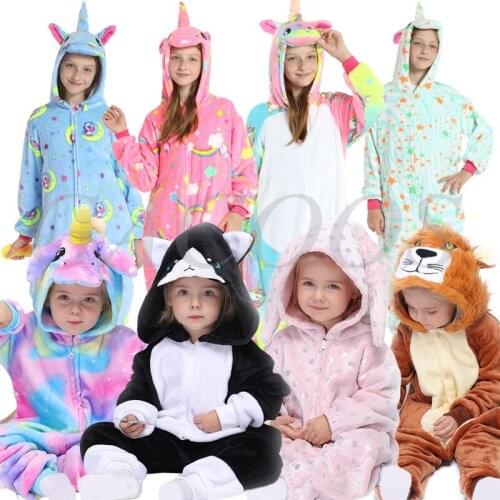 Flannel Pajamas Teens Boys Unicorn Wolf Onesie for Kids Children Anime Kigurumi Sleepwear 2021 Toddler Girls Hoodies Jumpsuits
