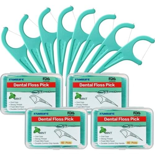 Floss Picks Mint Dental Floss Picks M-01 with 4 Travel Handy Cases 240 Counts Flossers L0518