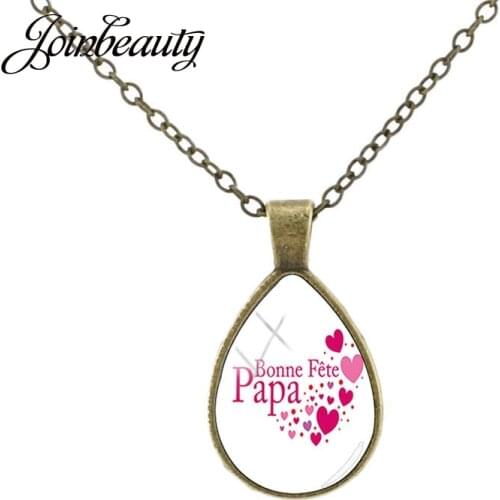 JOINBEAUTY Bonne Fete Papa French Necklace Retro Simple Glass Cabochon Dome Pendant Accessories Men Jewelry Fathers Day CT460