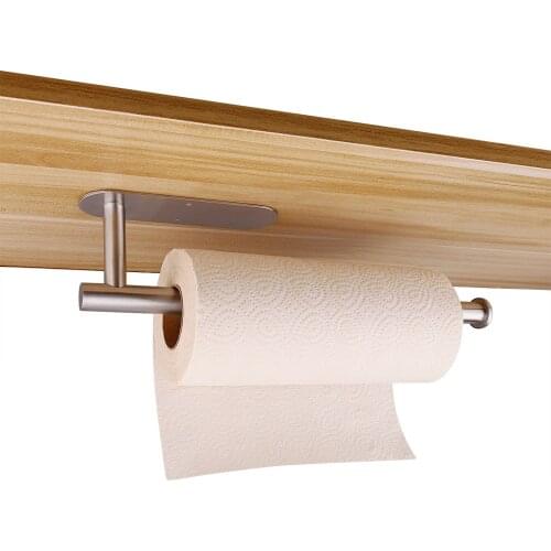 Adhesive Towel Paper Holder No-Drilling Kitchen Roll Holder Stainless Steel Tissue Shelf Kitchen Bathroom Toilet Wall Rack Set