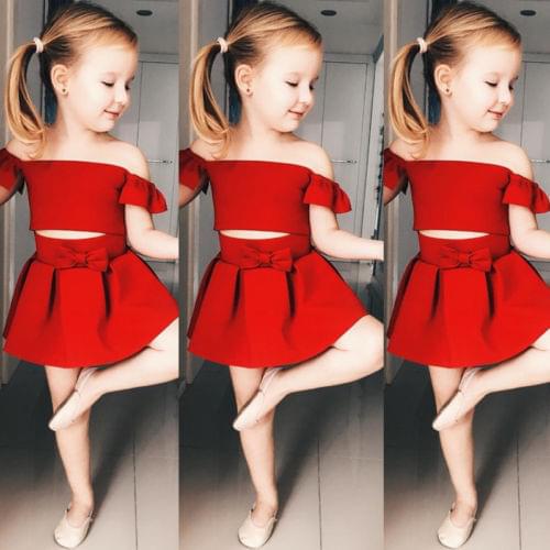 Newborn Kids Baby Girls Formal Off Shoulder Crop Top Skirt Dress Outfits 2Pcs Kids Clothes