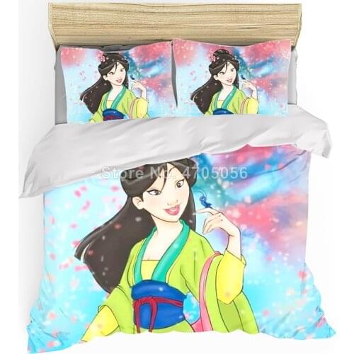 Disney Mulan Princess Bedding Set Single Double Queen King Duvet Cover Pillow Case Girl Bedclothes 3-piece Gift for Kids