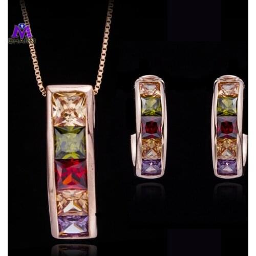 Hot Selling,Real Gold Plated Made With Luxury Austria MulticolorCrystals&CZ ZirconS Jewelry Earrings&Pendant Sets For Women