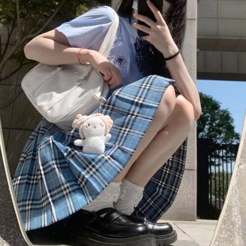 Little blue lattice skirt jk suit Xiaolan in white embroidery short-sleeved student wear 2021 summer new sweet college style