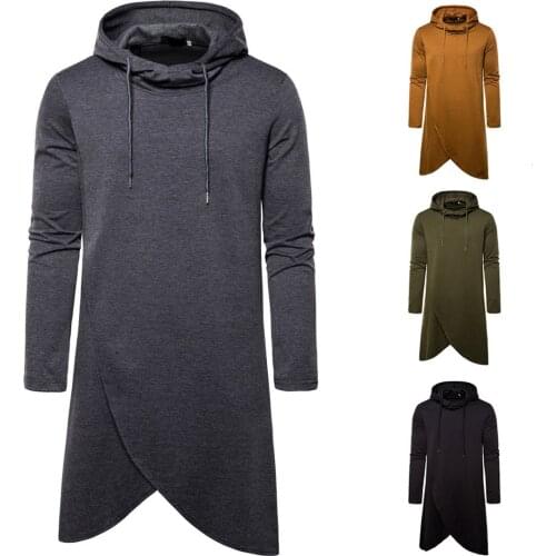 Long Hoodies S-2Xl Autumn New Mens Long Mantle Hoodies Cloak Male Solid Color Hooded Sweatshirt Outerwear Men Loose