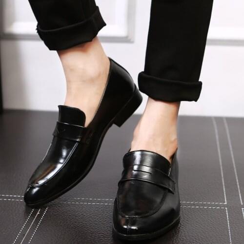 Leather Business Men Dress Loafers Pointy Oxford Men Breathable Formal Wedding Shoes