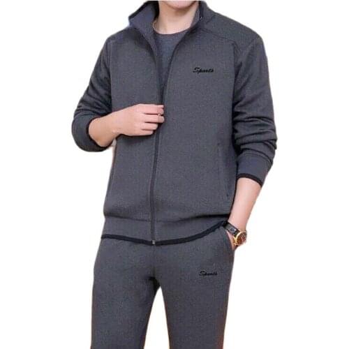 2021 Spring Autumn Men Sports Trucksuit 2 Pcs Jacket+Pant Set Casual Loose Sportswear For Middle-Aged
