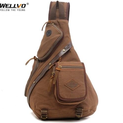New Multifunctional Chest Bags Men Quality Canvas Shoulder Bag Casual Vintage Crossbody Bags Multi-pockets Travel Pack XA781ZC