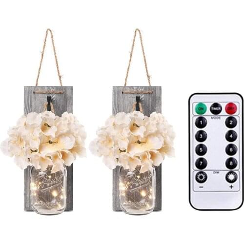 Ins Rustic Mason Jar Wall Sconces With Led Fairy Lights Flowers For Country Home Wedding Cafe Bar Wall Bedroom Decoration Wood