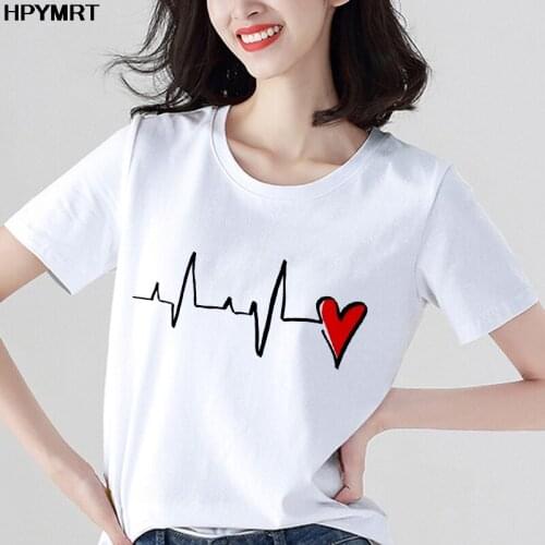 New Womens T-shirt retro ladies Basic Harajuku short-sleeve heart-shaped printed T shirt femme casual O-neck top Tshirt female