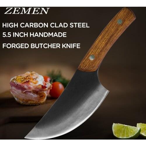 ZEMEN Slaughter Chopping Knife Handmade Forged Butcher Knife High Carbon Stainless Steel Chef Cleaver Tool Kitchen Accessories