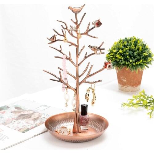 Tree Shaped Earring Stud Display Stand Jewelry Organizer Holder Stand Ear Stud Rack with Storage Tray for Bracelet Necklace